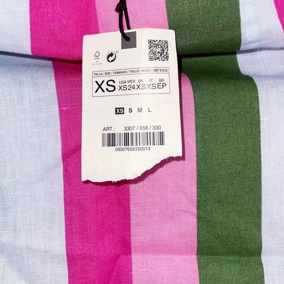 Zara Strip Linen Blend Pink Green Mini Skirt Size XS - Picture 6 of 8